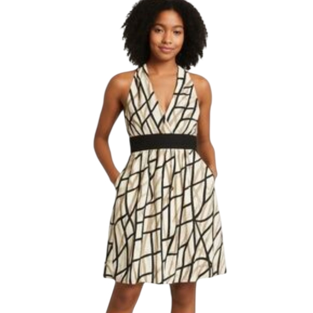 NWT Evan Picone Black & Cream Graphic Sleeveless Dress Size‎ 6 Petite